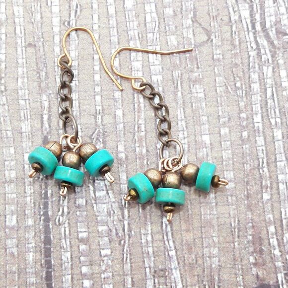 Boho Earrings 405# Turquoise gemstone CopperHooks Bohemian handmade ArtisanMade - Picture 1 of 3